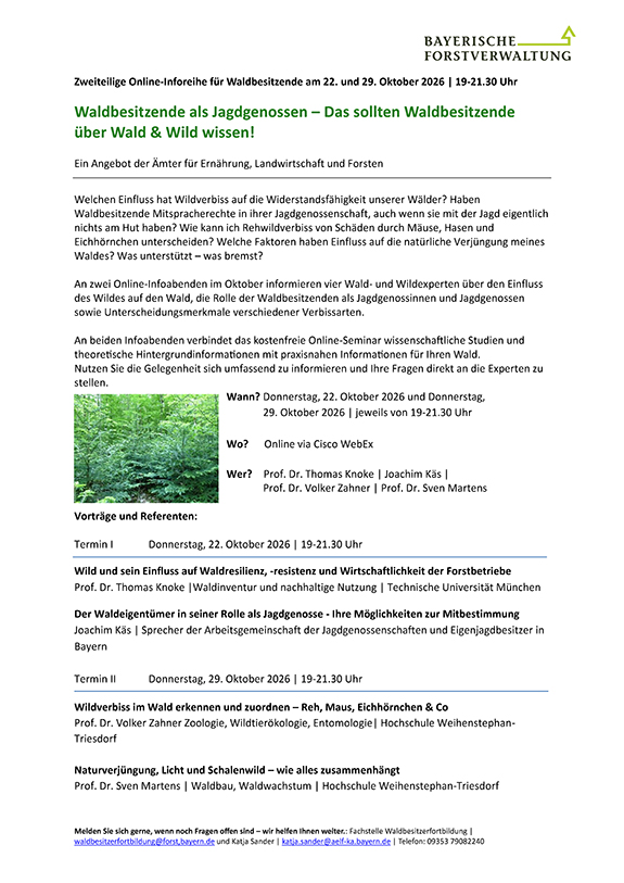 Veranstaltungshinweis Waldbesitzende als Jagdgenossen